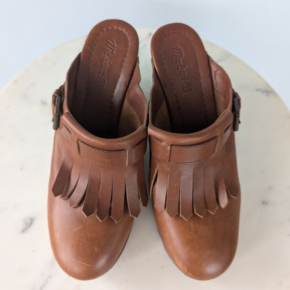 Madewell Kiltie Brown Leather Fringe Clogs - Picture 2 of 12